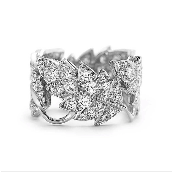 New Surrounded Leaves 925 Silver Diamond Ring - Picture 2 of 5
